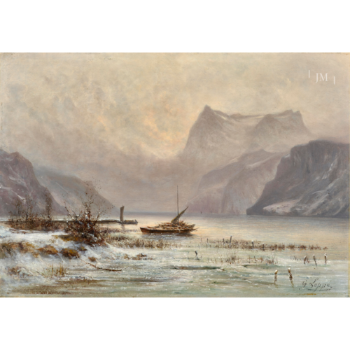 Sisikon in winter with the Urirotstock, Lake Luzern, Switzerland